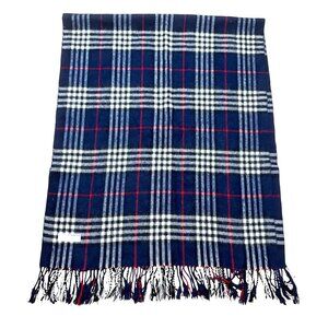 Royal Rossi Women's Wrap Scarf Cashmere Blue Tartan Plaid Fringe Vintage 90s